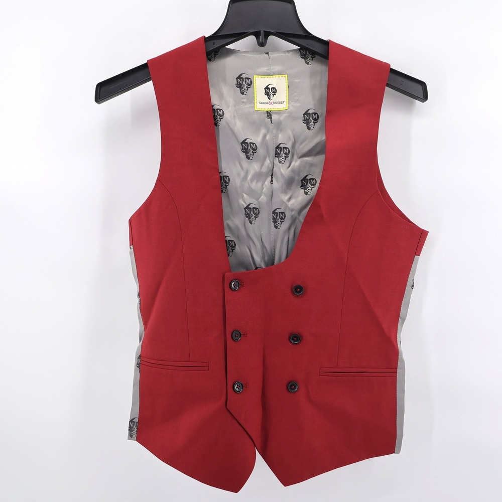 Noose & Monkey Ellroy Super Skinny DB Waistcoat Raspberry Vest Menss 44R